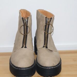 Seven7 Tan Ankle Boots with Zipper Detail
